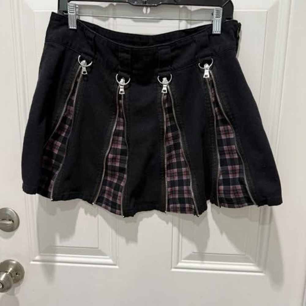Blk zipper preppy mini skirt